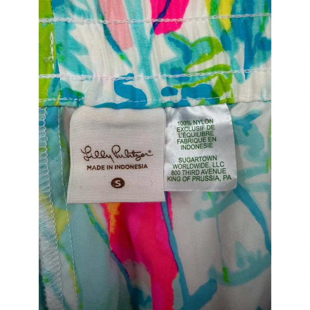 Lilly‎ Pulitzer Ocean Print Board Shorts Blue Pink Yellow Drawstring Small